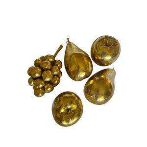 Vintage Gold Metallic Faux Fruit Decor Lot of 5 Grapes Apples Pears